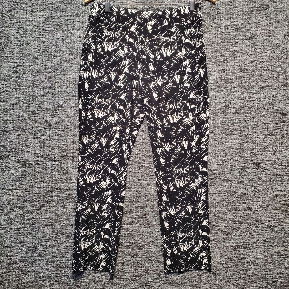 Chico's Travelers Black White Abstract Print Pants Size 2r Small Crop Slim Leg
